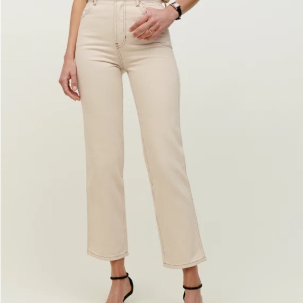 Reformation Women's Cowboy Hugh Rise Straight Leg Jeans in Almond